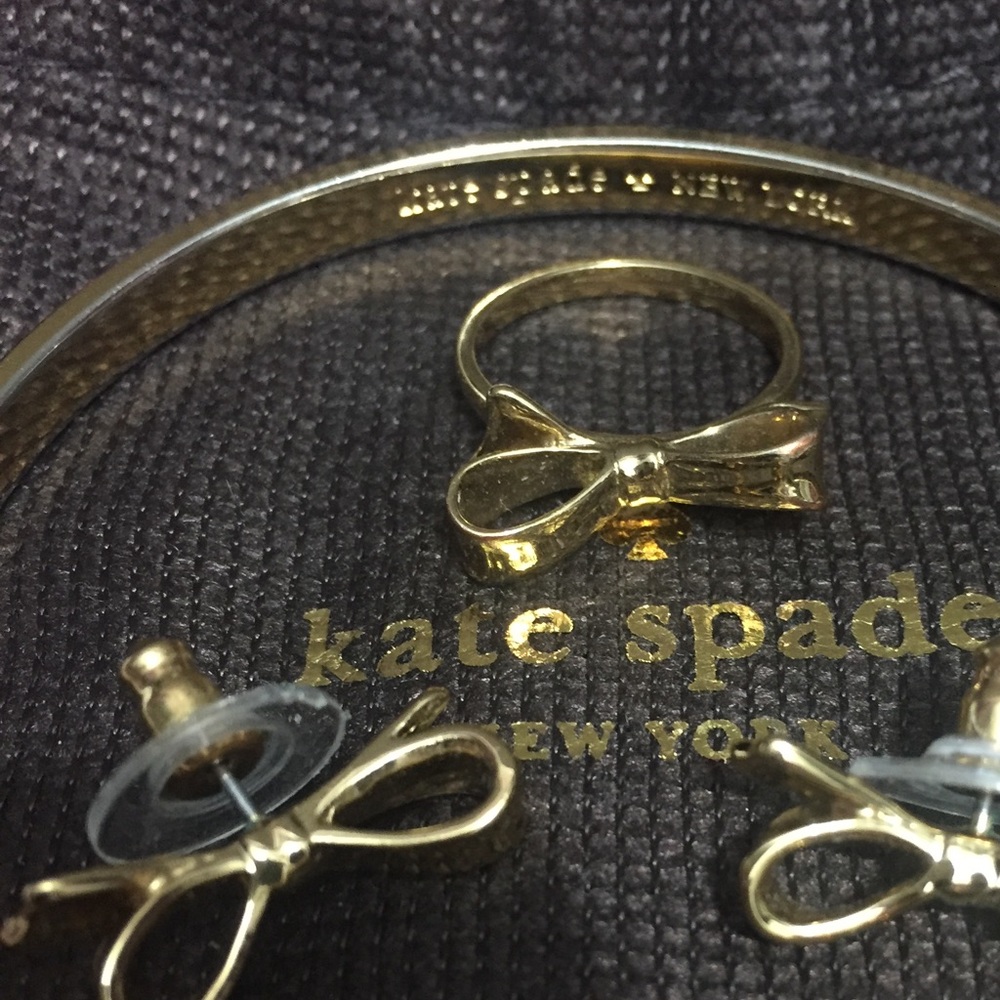 Kate Spade bow earrings, bow ring, & bangle